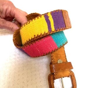 Vintage Leather and Fabric Belt handmade COLORFUL AND UNIQUE! Size S